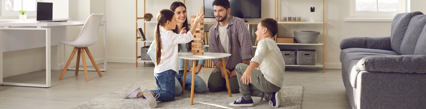 Family playing games in their home